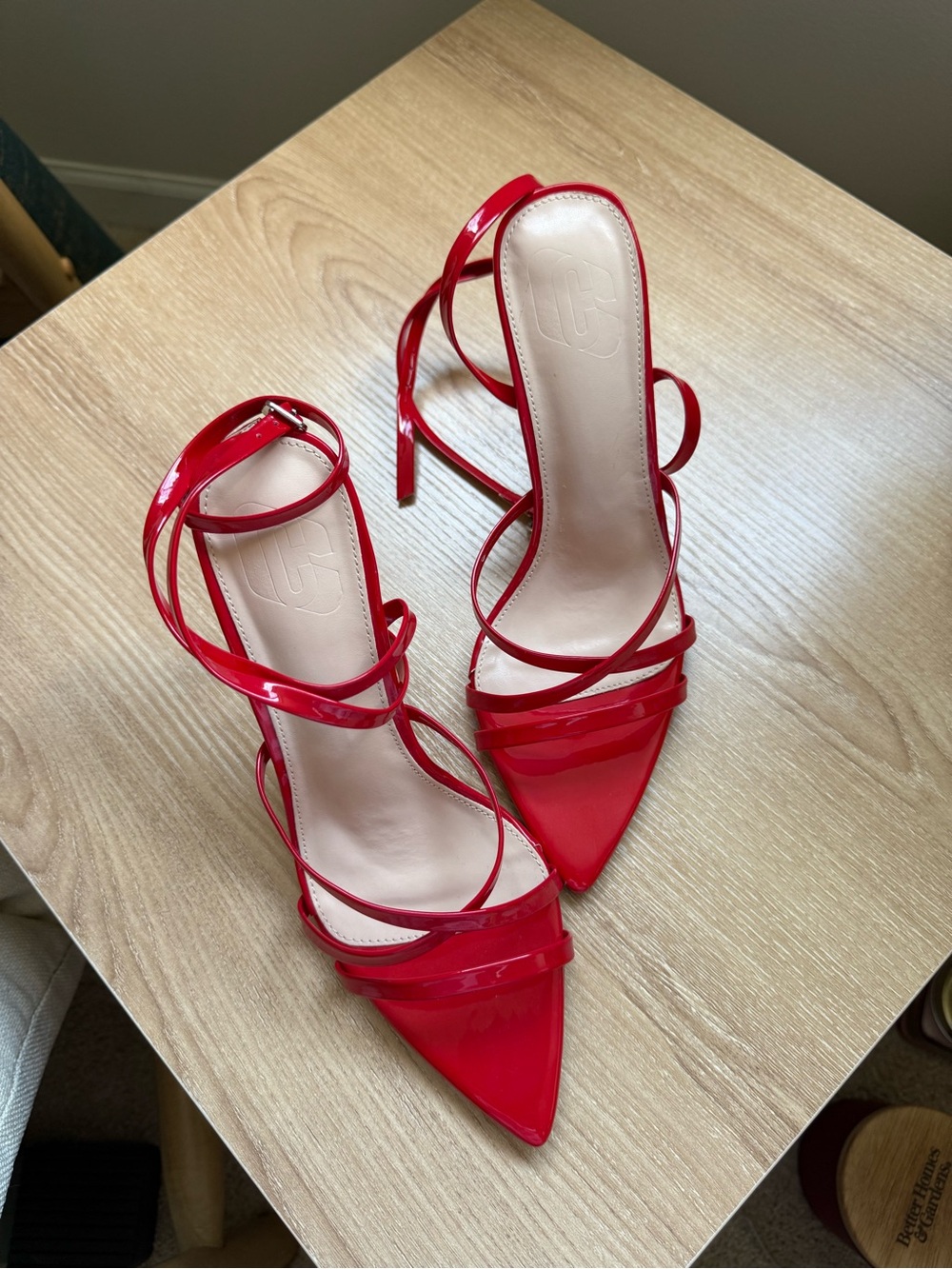 Red Strappy Pointed-Toe Stiletto Heels - Womens